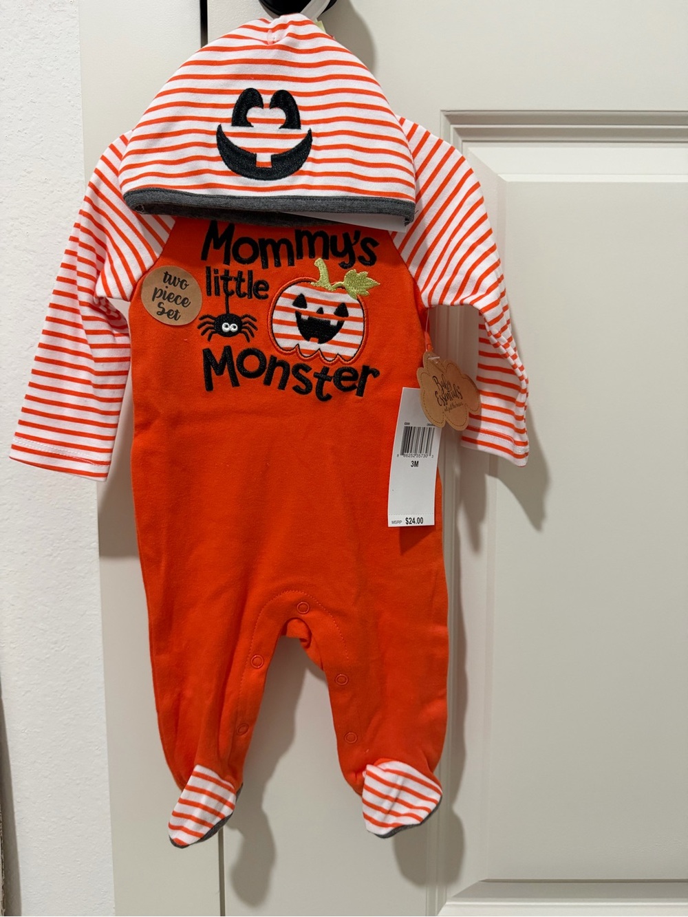 Baby Essentials Orange Striped Halloween One-Piece with Hat